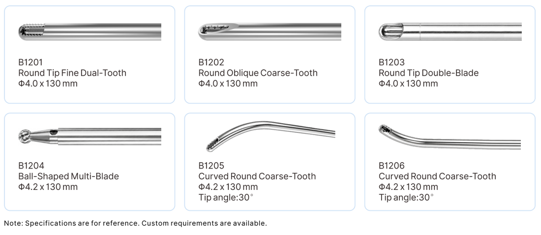 CY9022 ENT Powered Surgical Shaver System matched blade chart