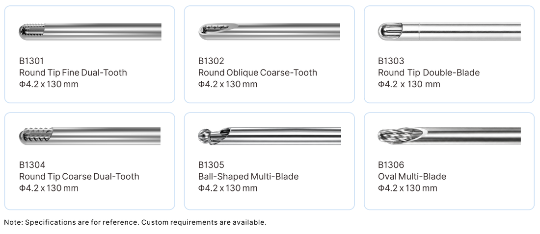 CY9023 Orthopedic Powered Surgical Shaver System matched blade chart