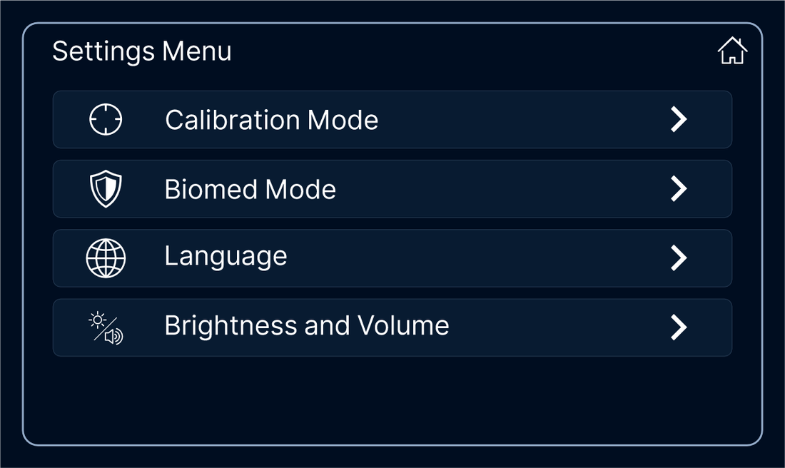 LS101 touchscreen settings menu